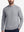 Upper body front view of model wearing grey warm brushed mock neck golf t shirt