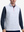 Front upper body shot of model wearing grey irregular shape full print quarter zip sleeveless vest pullover
