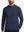 Upper body front view of model wearing navy warm brushed mock neck golf t shirt