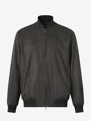 Men's Micro Suede Bomber Jacket With Jacquard Rib Trim