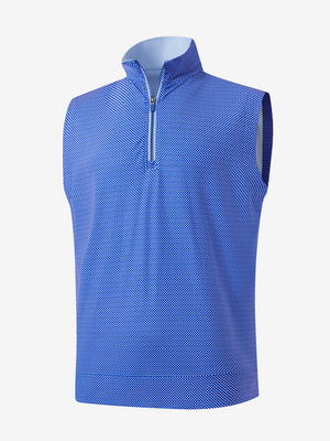 3D view of cobalt wave full print quarter zip sleeveless vest pullover