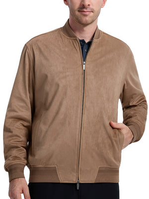 Men's Micro Suede Bomber Jacket With Jacquard Rib Trim