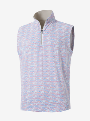 3D view of colorful hexagon full print quarter zip sleeveless vest pullover
