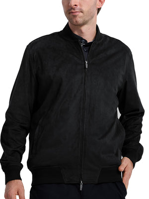 Men's Micro Suede Bomber Jacket With Jacquard Rib Trim