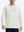 Front view of model showcasing cream soft stretchy hoodie with inner print hood