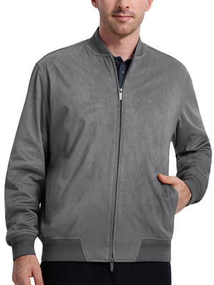 Men's Micro Suede Bomber Jacket With Jacquard Rib Trim