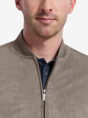 Men's Micro Suede Bomber Jacket With Jacquard Rib Trim