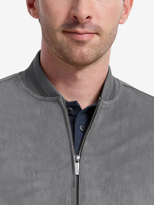 Men's Micro Suede Bomber Jacket With Jacquard Rib Trim