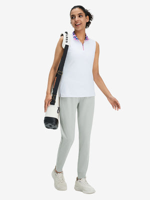 Front full body shot of model wearing silver gray women's lightweight athletic sweatpants