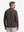 Back upper body shot of model wearing dark brown solid stretch cotton pique long sleeve polo shirts