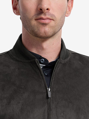 Men's Micro Suede Bomber Jacket With Jacquard Rib Trim