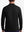 Back upper body shot of model wearing black warm brushed mock neck golf t shirt