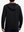Back view of model showcasing black soft stretchy hoodie with inner print hood