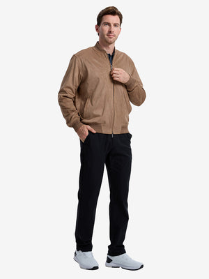 Men's Micro Suede Bomber Jacket With Jacquard Rib Trim