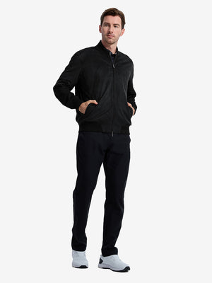 Men's Micro Suede Bomber Jacket With Jacquard Rib Trim