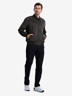 Men's Micro Suede Bomber Jacket With Jacquard Rib Trim