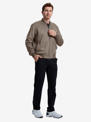 Men's Micro Suede Bomber Jacket With Jacquard Rib Trim