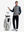 Front full body shot of model wearing grey/wine camo full print quarter zip sleeveless vest pullover with a golf club in hand and golf bag beside
