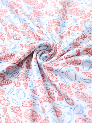 Fabric detail of Stylish print boys polo shirts with soft feel and white pizza pattern