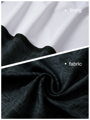 Close-up view of black grey leaf2  full print quarter zip sleeveless vest pullover showing inner lining and outer fabric  details