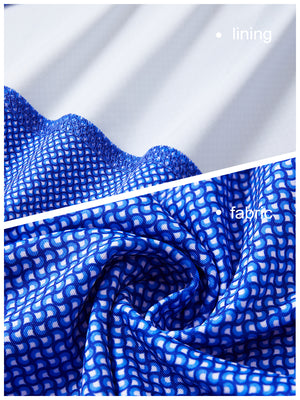 Close-up view of cobalt wave  full print quarter zip sleeveless vest pullover showing inner lining and outer fabric  details