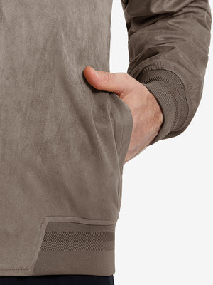 Men's Micro Suede Bomber Jacket With Jacquard Rib Trim