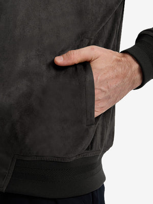 Men's Micro Suede Bomber Jacket With Jacquard Rib Trim