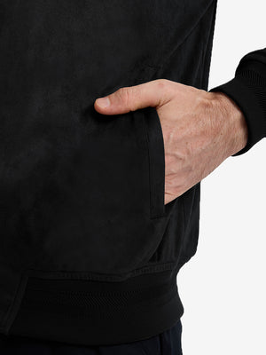 Men's Micro Suede Bomber Jacket With Jacquard Rib Trim