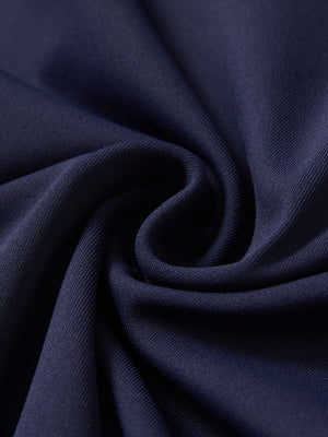 Close-up texture of  navy soft stretchy hoodie with inner print hood fabric showing detailed premium material and weave