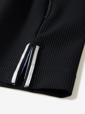 Vertical Stripes Ribbed Knit Hoodies Sweatshirt