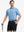 Full body front view of model wearing LIGHT BLUE Your Favorite Jacquard Polo, holding a golf club